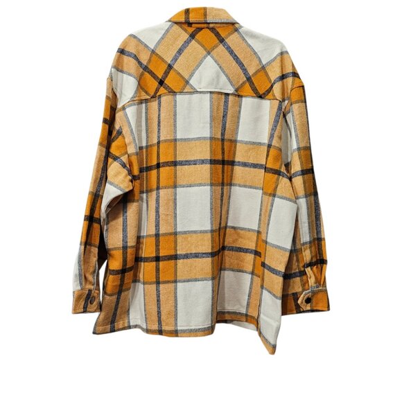 HFX Plaid Flannel Oversized Shacket Front Snap Shirt Jacket New Womens Yellow XL - Picture 8 of 13
